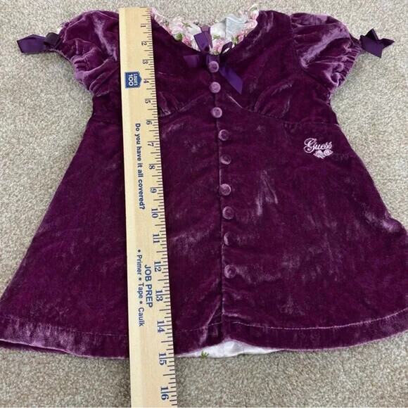 GUESS Baby Crushed Velvet Dress Purple with Buttons Bows Back Zip Sz 12M Velour - Picture 10 of 10